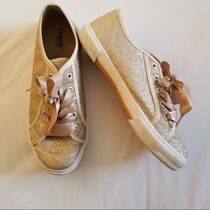 Gold Low Sneakers with Ribbon Laces